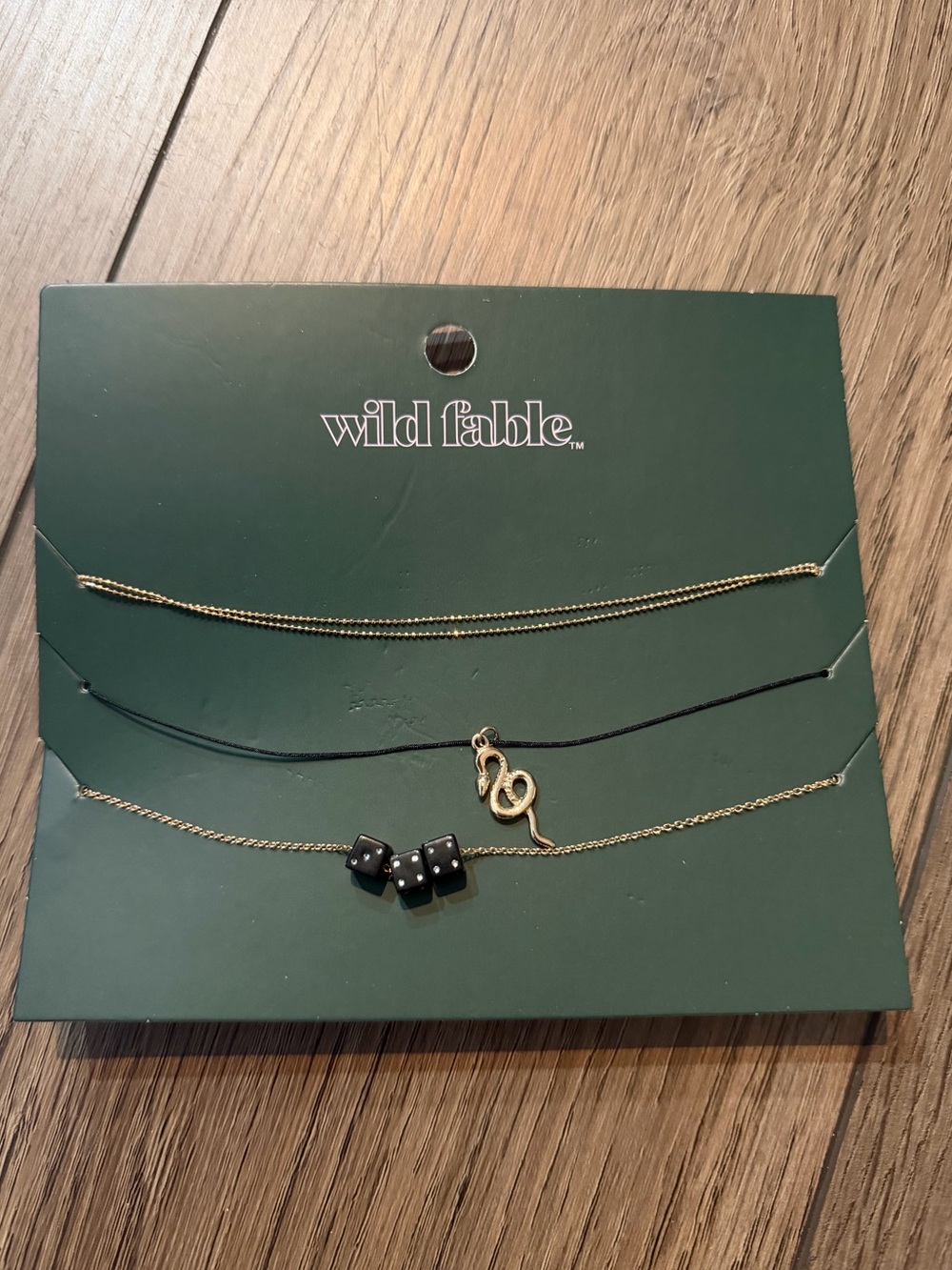 wild fable Gold and Black Layered Necklace Trio with Snake and Dice Charms